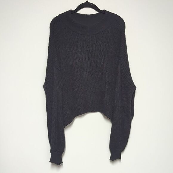 BP Black Mock Turtleneck Cable Knit Cropped Sweater - Picture 1 of 6